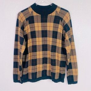 Como Sport Tan/Black Plaid Merino Wool Crewneck Sweater Size L